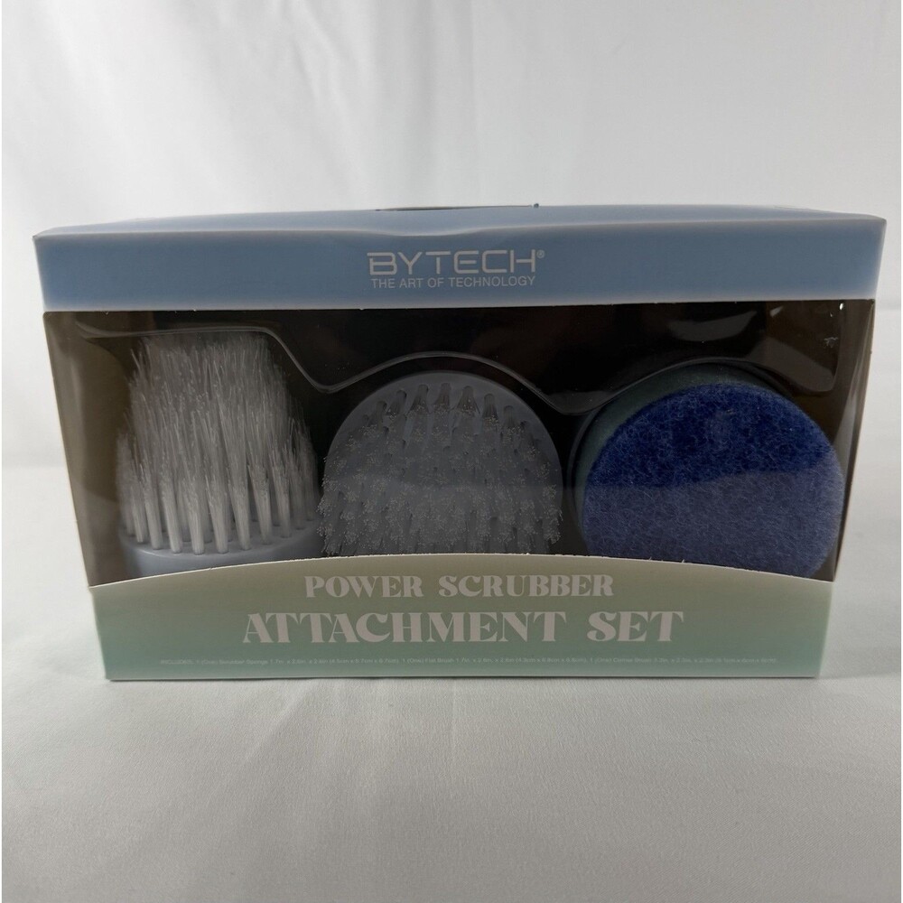 BYTECH Power Scrubber Attachment Set 3-Pack Blue/White Brushes & Scrubber Sponge